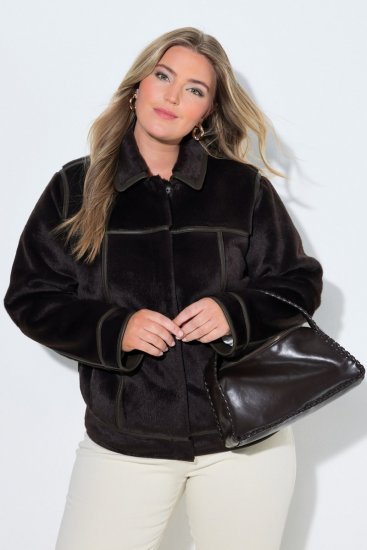 Ulla Popken 850310 Casaco de pelo sintético Castanho escuro - Jaquetas - Casacos plus size para mulher