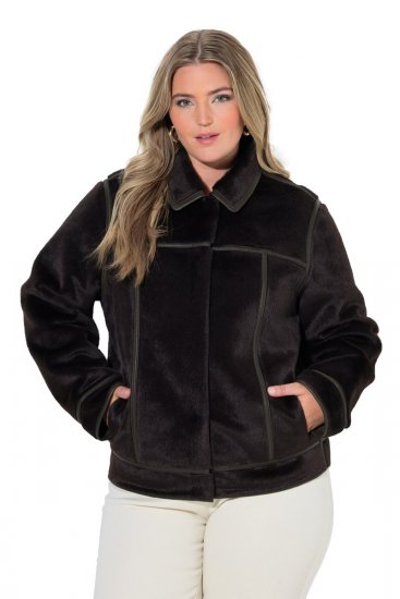 Ulla Popken 850310 Casaco de pelo sintético Castanho escuro - Jaquetas - Casacos plus size para mulher