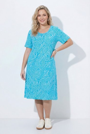 Ulla Popken 850344 Vestido t-shirt estampado Turquesa - Vestidos midi - Vestidos Midi Tamanhos Grandes