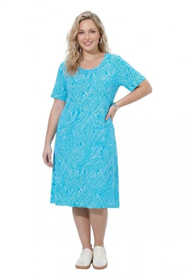 Ulla Popken 850344 Vestido t-shirt estampado Turquesa - Vestidos midi - Vestidos Midi Tamanhos Grandes