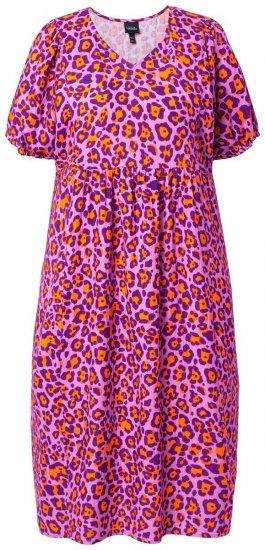 Ulla Popken 850346 Vestido estampado com decote em V Rosa - Vestidos midi - Vestidos Midi Tamanhos Grandes