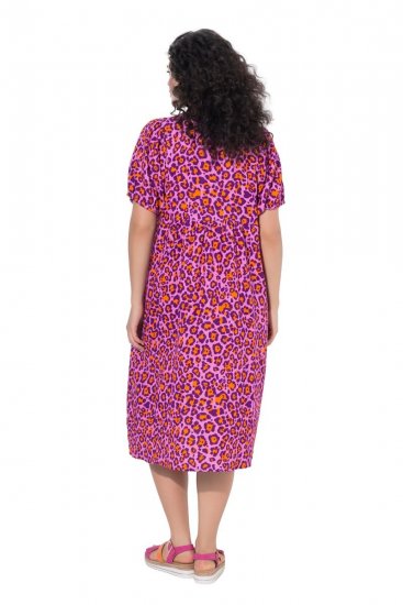 Ulla Popken 850346 Vestido estampado com decote em V Rosa - Vestidos midi - Vestidos Midi Tamanhos Grandes