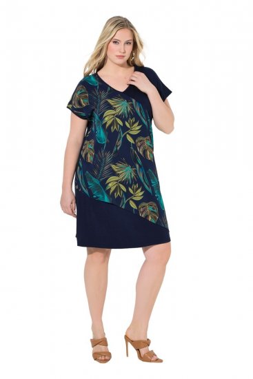 Ulla Popken 850393 Vestido de chiffon estampado Azul-marinho - Vestidos de verão - Vestidos de verão plus size