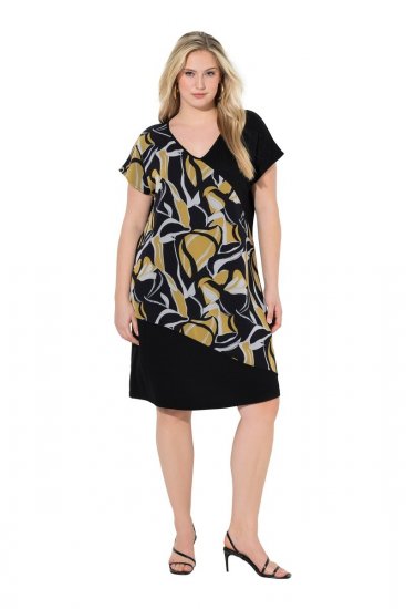 Ulla Popken 850406 Vestido de chiffon estampado Preto - Vestidos - Vestidos para todos os tamanhos