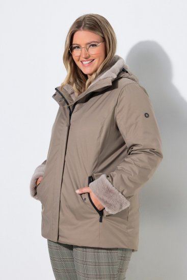 Ulla Popken 850509 Casaco de pelo sintético Taupe - Jaquetas - Casacos plus size para mulher