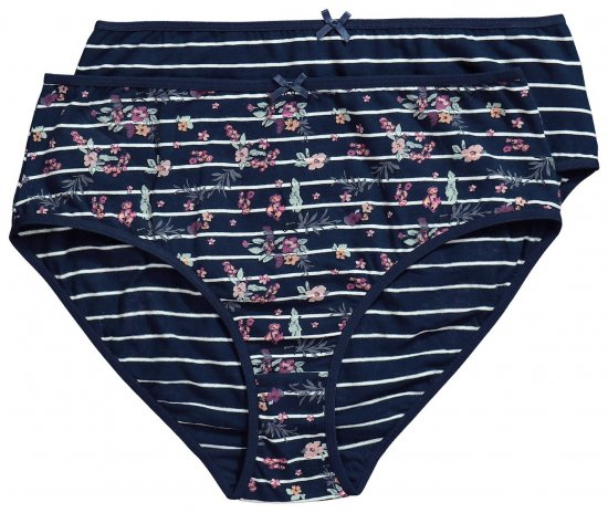 Ulla Popken 850538 Cuecas com flores em algodão orgânico pack de 2 Azul-marinho - Cuecas - 