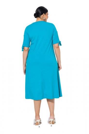 Ulla Popken 850724 Vestido midi de manga curta com cinto para atar Turquesa - Vestidos midi - Vestidos Midi Tamanhos Grandes