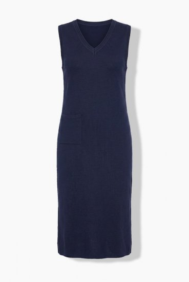 Ulla Popken 850725 Vestido de malha com decote em V Azul-marinho - Vestidos de malha - 