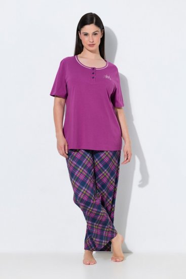 Ulla Popken 850864 Conjunto de pijama de 3 peças aos quadrados Violeta - Pijamas/Loungewear - 