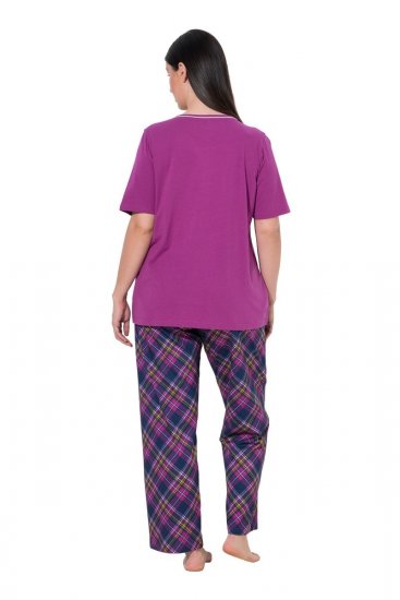 Ulla Popken 850864 Conjunto de pijama de 3 peças aos quadrados Violeta - Pijamas/Loungewear - 