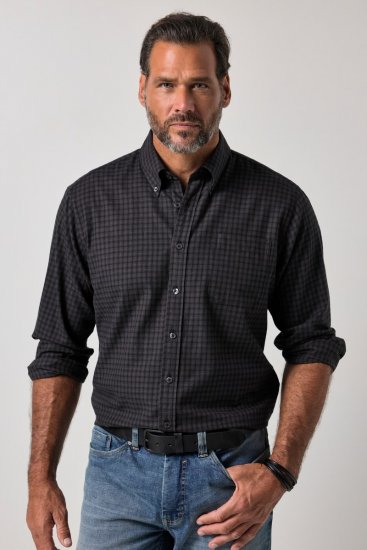 JP1880 850950 Camisa de flanela aos quadrados de manga comprida Preto TALL - TALL camisas - Camisas TALL para Homens Altos