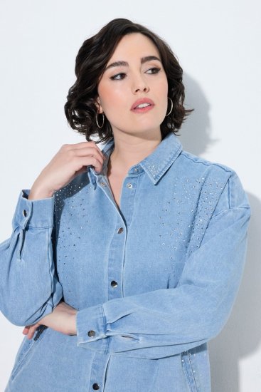 Ulla Popken 851036 Casaco de ganga Azul claro - Jaquetas - Casacos plus size para mulher
