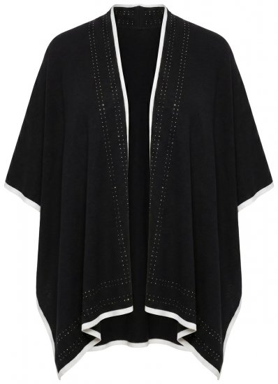 Ulla Popken 851127 Poncho de malha aberto com debrum de strass Preto - Ponchos e capas - 