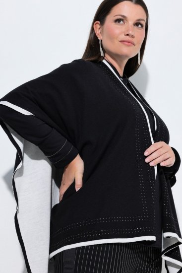 Ulla Popken 851127 Poncho de malha aberto com debrum de strass Preto - Ponchos e capas - 