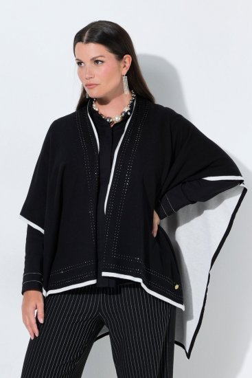 Ulla Popken 851127 Poncho de malha aberto com debrum de strass Preto - Ponchos e capas - 