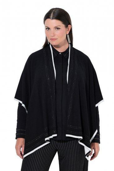 Ulla Popken 851127 Poncho de malha aberto com debrum de strass Preto - Ponchos e capas - 