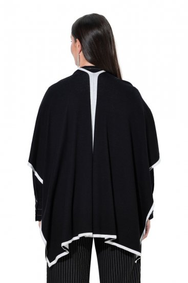 Ulla Popken 851127 Poncho de malha aberto com debrum de strass Preto - Ponchos e capas - 