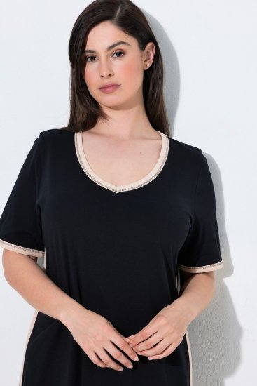 Ulla Popken 851237 Camisa de noite às riscas Preto - Camisas de noite - 