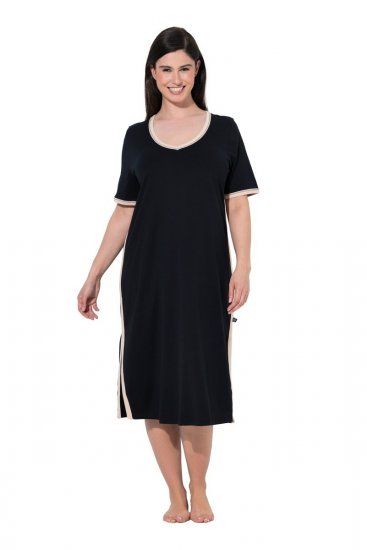 Ulla Popken 851237 Camisa de noite às riscas Preto - Camisas de noite - 