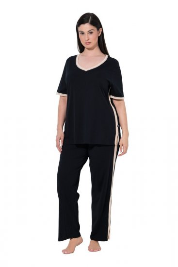 Ulla Popken 851245 Pijama às riscas Preto - Pijamas/Loungewear - 