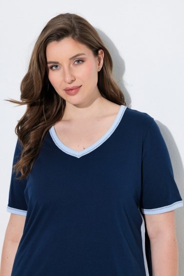 Ulla Popken 851245 Pijama às riscas Azul-marinho - Pijamas/Loungewear - 
