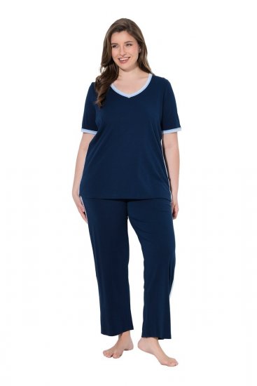 Ulla Popken 851245 Pijama às riscas Azul-marinho - Pijamas/Loungewear - 