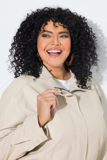 Ulla Popken 851329 Casaco biker efeito pele com fecho Taupe - Jaquetas - Casacos plus size para mulher