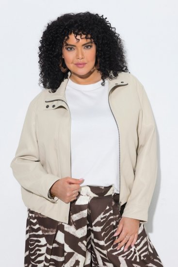 Ulla Popken 851329 Casaco biker efeito pele com fecho Taupe - Jaquetas - Casacos plus size para mulher