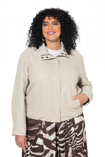 Ulla Popken 851329 Casaco biker efeito pele com fecho Taupe - Jaquetas - Casacos plus size para mulher