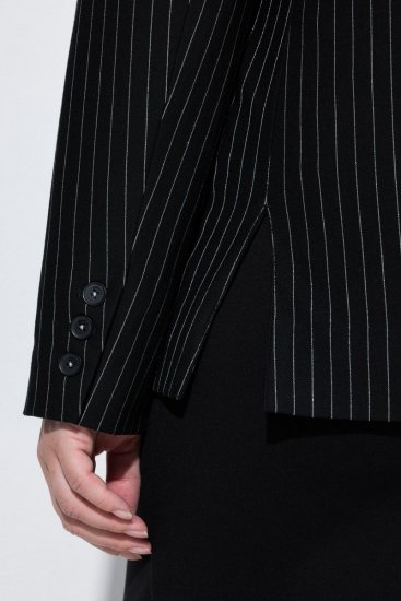 Ulla Popken 851341 Blazer elástico às riscas finas Preto - Blazers e Coletes - Blazers em Tamanhos Grandes