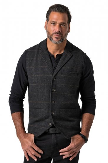 JP1880 851395 Colete de tweed aos quadrados com elasticidade Preto - Fatos - Fatos de Homem Tamanhos Grandes