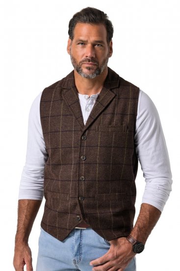 JP1880 851395 Colete de tweed aos quadrados com elasticidade Castanho escuro - Fatos - Fatos de Homem Tamanhos Grandes