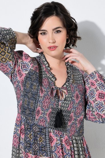 Ulla Popken 851546 Vestido midi estampado Amarelo mostarda - Vestidos midi - Vestidos Midi Tamanhos Grandes