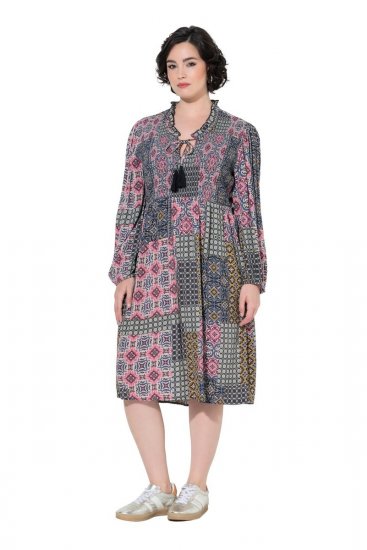 Ulla Popken 851546 Vestido midi estampado Amarelo mostarda - Vestidos midi - Vestidos Midi Tamanhos Grandes