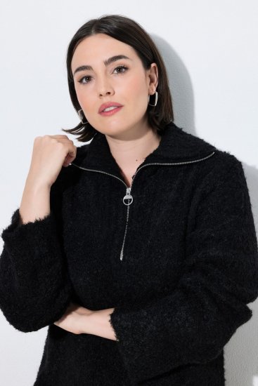Ulla Popken 851563 Vestido de malha de manga comprida com gola alta Preto - Vestidos - Vestidos para todos os tamanhos