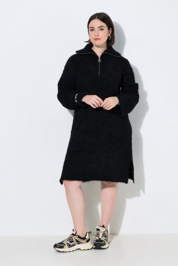 Ulla Popken 851563 Vestido de malha de manga comprida com gola alta Preto - Vestidos - Vestidos para todos os tamanhos