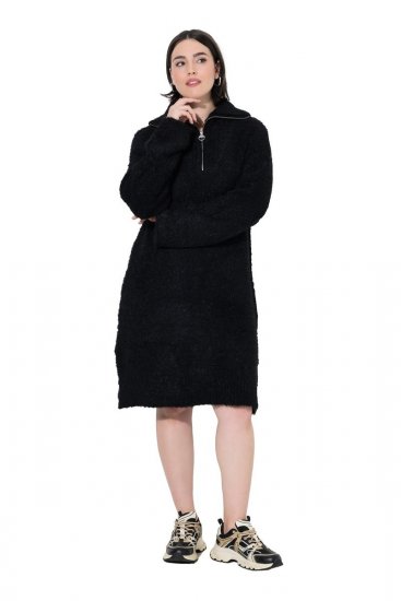 Ulla Popken 851563 Vestido de malha de manga comprida com gola alta Preto - Vestidos - Vestidos para todos os tamanhos