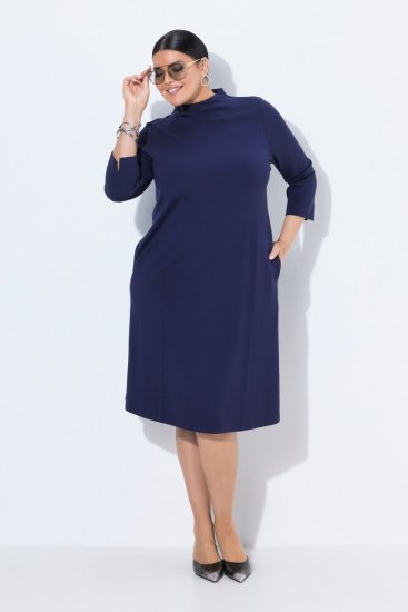 Ulla Popken 851664 Vestido de jersey evasê com bolsos Azul-marinho - Vestidos - Vestidos para todos os tamanhos