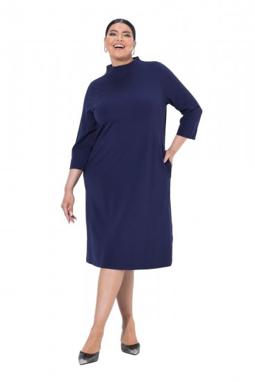 Ulla Popken 851664 Vestido de jersey evasê com bolsos Azul-marinho - Vestidos - Vestidos para todos os tamanhos