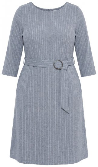 Ulla Popken 851666 Vestido midi às riscas com manga 3/4 Cinzento mesclado - Vestidos midi - Vestidos Midi Tamanhos Grandes