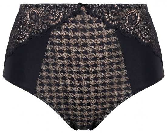 Ulla Popken 851700 Cuecas aos quadrados de cintura alta com renda Preto - Cuecas - 