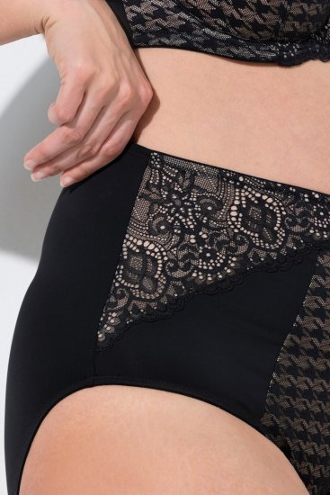 Ulla Popken 851700 Cuecas aos quadrados de cintura alta com renda Preto - Cuecas - 