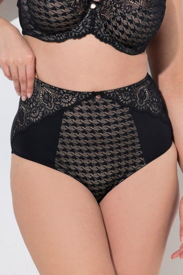 Ulla Popken 851700 Cuecas aos quadrados de cintura alta com renda Preto - Cuecas - 