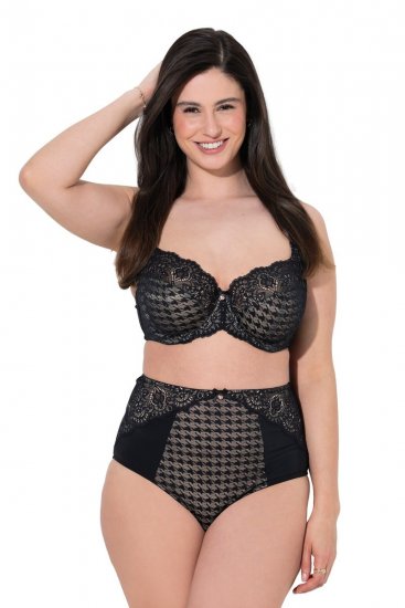 Ulla Popken 851700 Cuecas aos quadrados de cintura alta com renda Preto - Cuecas - 