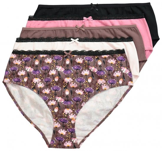 Ulla Popken 851711 Cuecas com flores pack de 5 Castanho - Cuecas - 