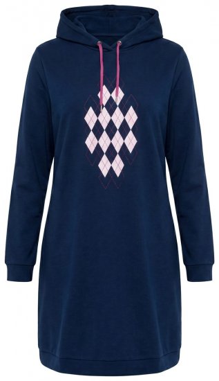 Ulla Popken 851749 Vestido de estar em casa aos quadrados com capuz Azul-marinho - Pijamas/Loungewear - 