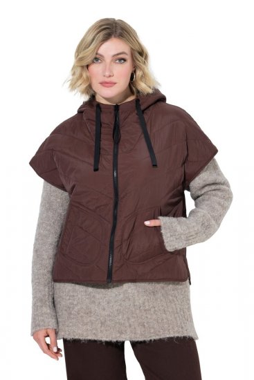 Ulla Popken 851785 Colete acolchoado oversize com capuz Castanho - Coletes - 