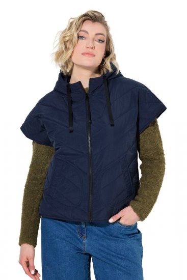 Ulla Popken 851785 Colete acolchoado oversize com capuz Azul-marinho - Coletes - 