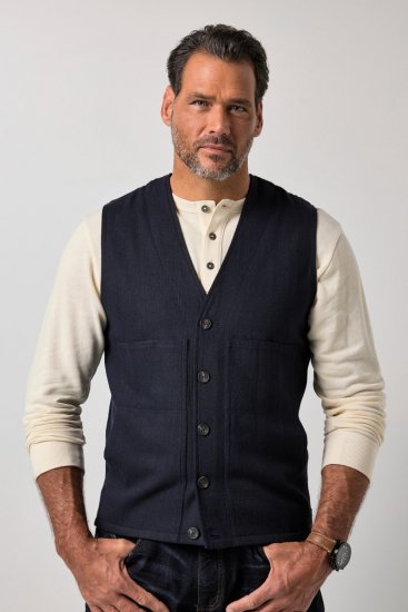 JP1880 851800 Colete de tweed em espinha Azul-marinho - Fatos - Fatos de Homem Tamanhos Grandes