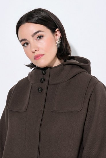 Ulla Popken 851803 Duffle coat Castanho escuro - Casacos - Casacos de Mulher em Tamanhos Grandes